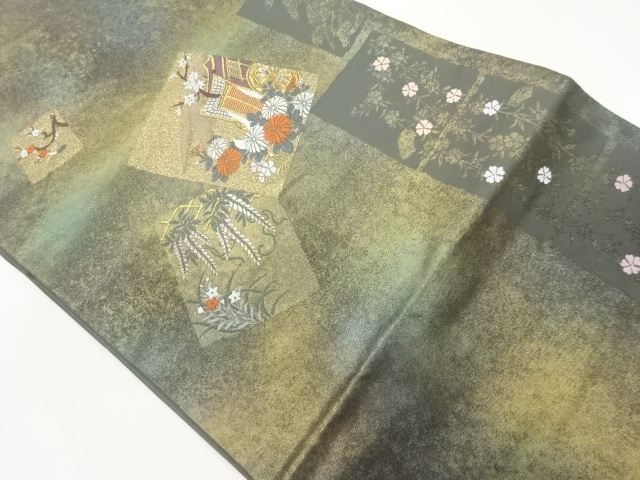 JAPANESE NAGOYA OBI / WOVEN FLORAL PLANTS